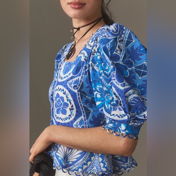 NWT Farm Rio Tile Dream Short-Sleeve Blouse - Picture 3 of 4